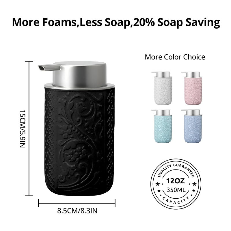 QQ Studio 12OZ/350ML Ceramic Foaming Soap Dispenser Empty Hand Soap Dispenser Refillable Lotion Containers with Pump - Image 2